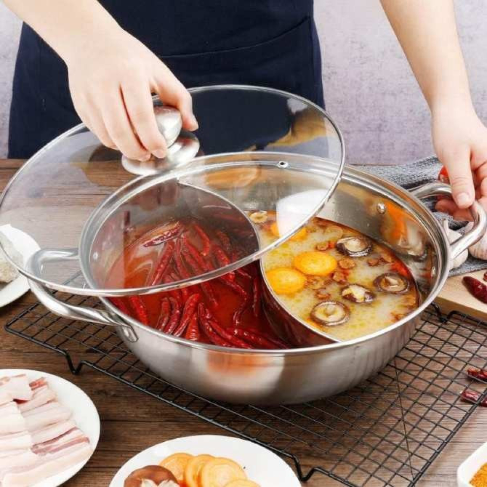Nồi lẩu 2 ngăn 30cm HOTPOT - Kèm nắp kính