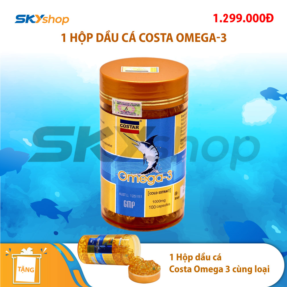 1 hộp viên uống dầu cá 1000mg Costa Omega-3 (365 viên/hộp) - Tặng 1 hộp dầu cá Costa Omega-3 cùng loại 1 hộp viên uống dầu cá 1000mg Costa Omega-3 (365 viên/hộp) - Tặng 1 hộp dầu cá Costa Omega-3 cùng loại