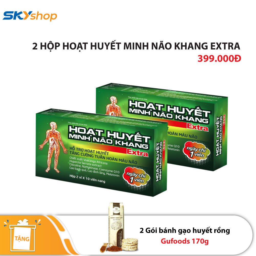 2 Hộp Hoạt Huyết Minh Não Khang Extra Dân Khang (2 vỉ x 10 viên x 1 hộp) - Tặng 2 gói bánh gạo huyết rồng Gufoods 170g