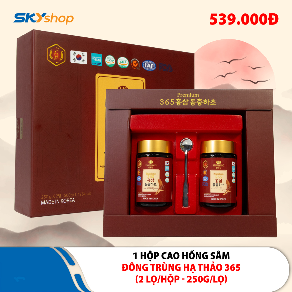 1 hộp cao hồng sâm Đông Trùng Hạ Thảo 365 Hàn Quốc hộp 2 lọ (250gr/lọ)