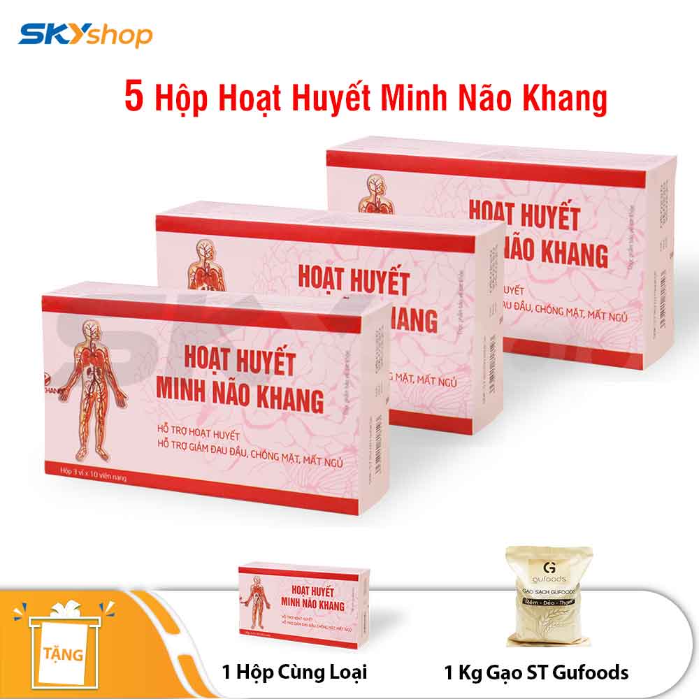 Dân Khang - 5 Hộp Hoạt huyết Minh Não Khang (30 viên/hộp) - Tặng 1 Hộp Hoạt Huyết Minh Não Khang ( 30 viên/hộp) + 1 kg gạo đặc sản ST Gufoods
