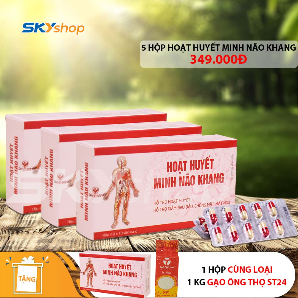 Dân Khang - 5 Hộp Hoạt huyết Minh Não Khang (30 viên/hộp) - Tặng 1 Hộp Hoạt Huyết Minh Não Khang ( 30 viên/hộp) + 1 kg gạo ST24
