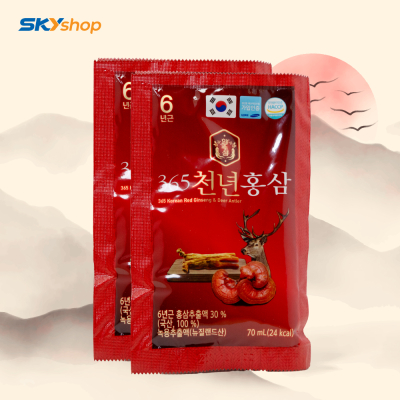 2 Hộp nước chiết hồng sâm nhung hươu linh chi 365 Hansusam - Hộp 20 Gói 70ml