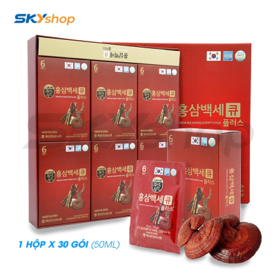 2 hộp nước hồng sâm nhung hươu linh chi Q Plus Hàn Quốc (30 gói x 50ml) - Tặng 2 túi giấy + 1 gói kẹo sâm Hàn Quốc 200g