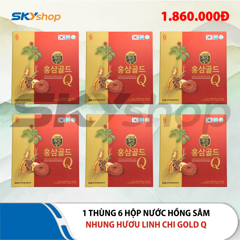 6 Hộp nước hồng sâm nhung hươu linh chi Gold Q Hàn Quốc (Hộp 30 gói x 50ml)