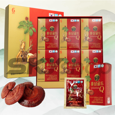 2 Hộp nước hồng sâm nhung hươu linh chi Gold Q Hàn Quốc (Hộp 30 gói x 50ml) - Tặng 2 túi giấy + 1 gói kẹo sâm 200g