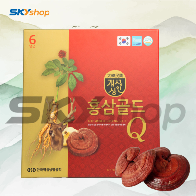 2 Hộp nước hồng sâm nhung hươu linh chi Gold Q Hàn Quốc (Hộp 30 gói x 50ml) - Tặng 2 túi giấy + 1 gói kẹo sâm 200g