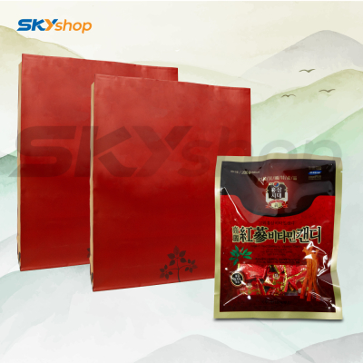 2 Hộp nước hồng sâm nhung hươu linh chi Gold Q Hàn Quốc (Hộp 30 gói x 50ml) - Tặng 2 túi giấy + 1 gói kẹo sâm 200g