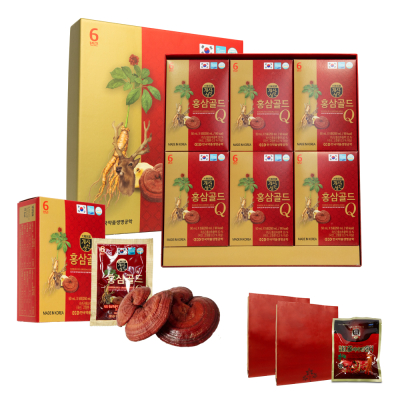 2 Hộp nước hồng sâm nhung hươu linh chi Gold Q Hàn Quốc (Hộp 30 gói x 50ml) - Tặng 2 túi giấy + 1 gói kẹo sâm 200g