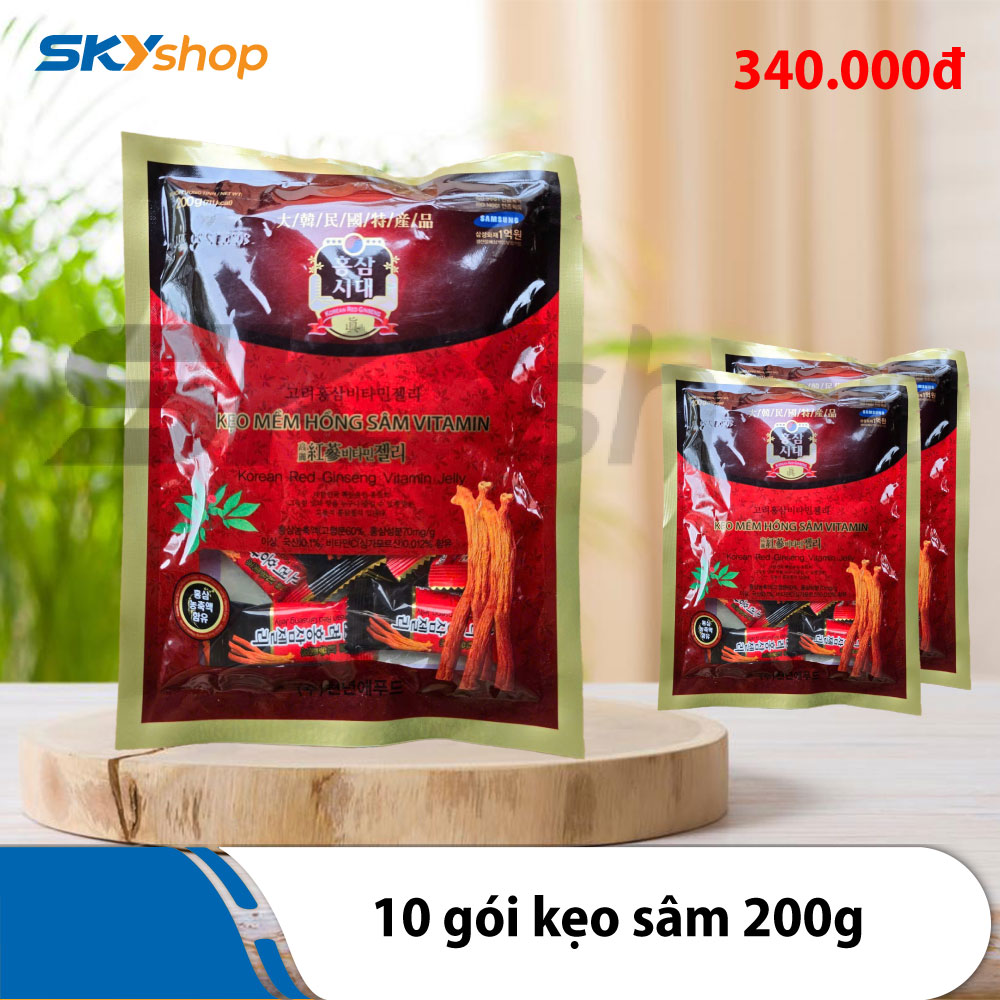 10 gói kẹo sâm Hàn Quốc 200g/gói 
