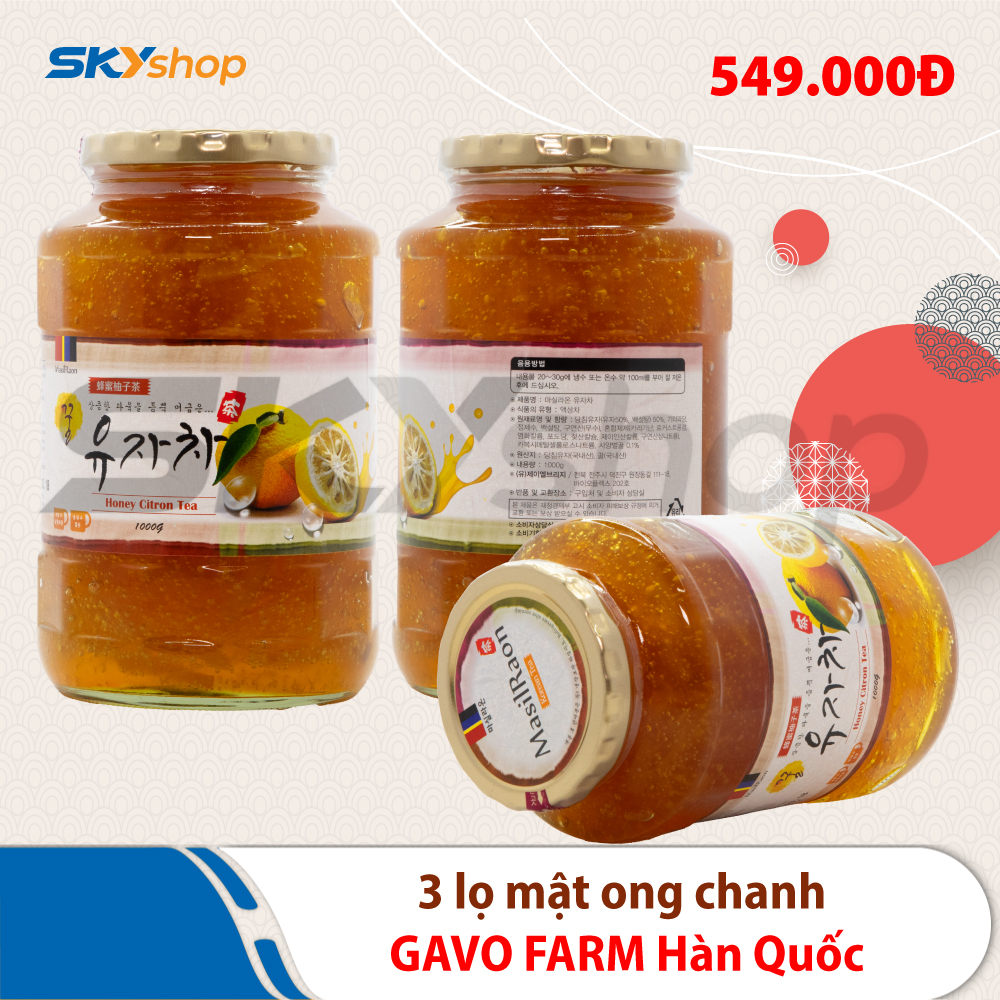 3 Lọ mật ong chanh Gavo Farm Hàn Quốc 1kg/lọ 