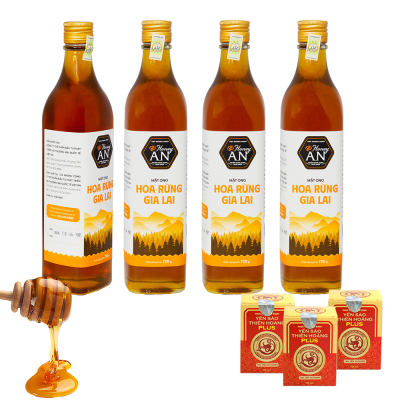 4 Chai Mật Ong Hoa Rừng Gia Lai Honey An 730g/Chai - Tặng 3 lọ yến 18%
