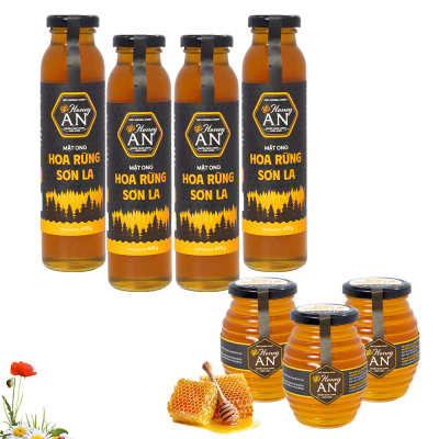 4 chai mật ong hoa rừng Sơn La Honey An 470g - Tặng 3 chai mật ong hoa xuyến chi 500g