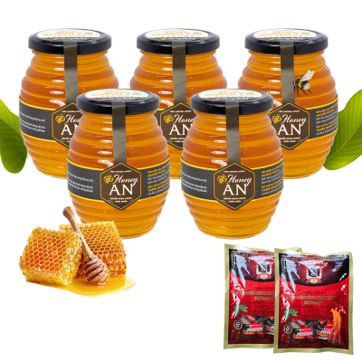 5 Hũ Mật Ong Hoa Xuyến Chi Honey An 500g /Hũ - Tặng 2 gói kẹo sâm