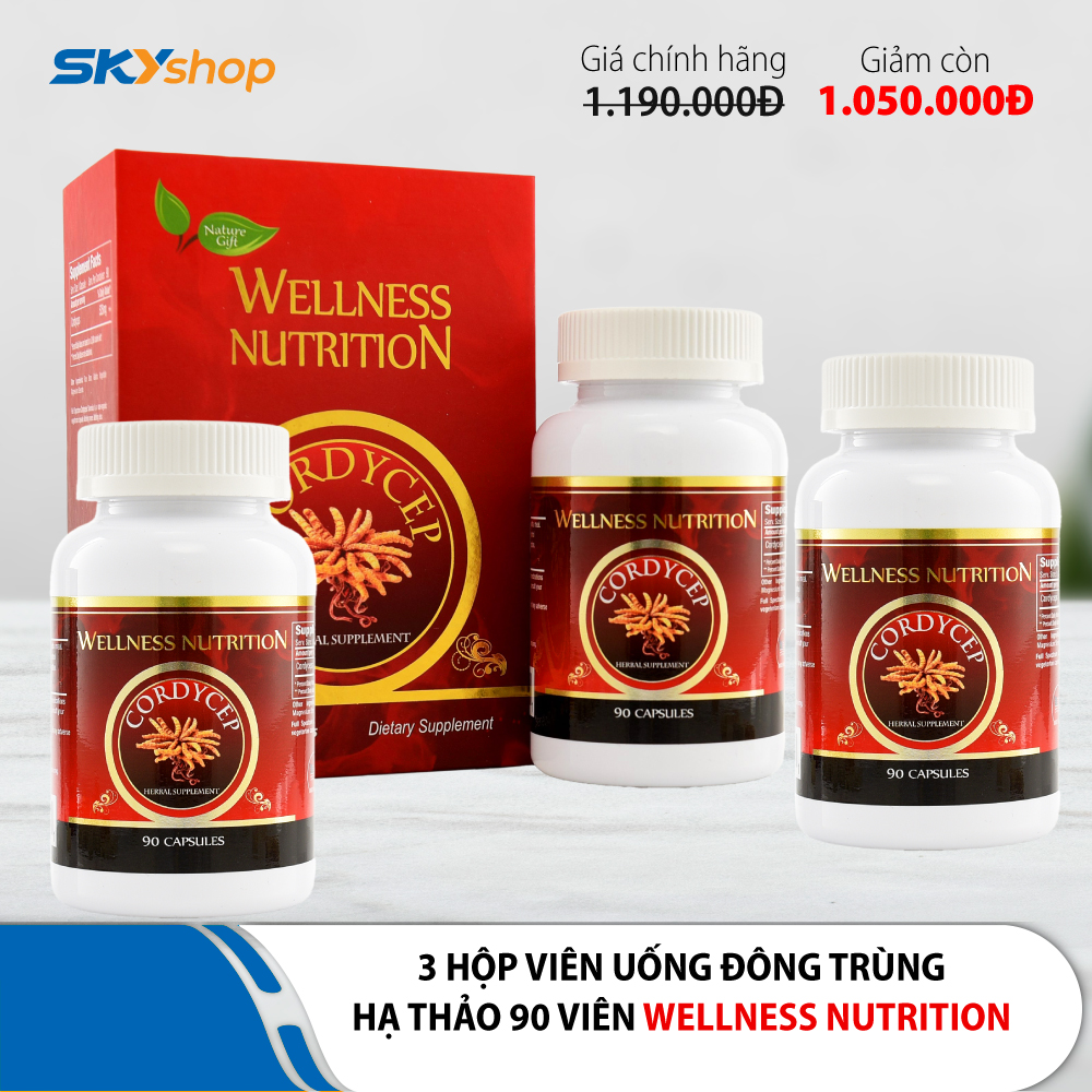 3 Hộp viên uống Đông Trùng Hạ Thảo Wellness Nutrition 90 viên/lọ 3 Hộp viên uống Đông Trùng Hạ Thảo Wellness Nutrition 90 viên/lọ