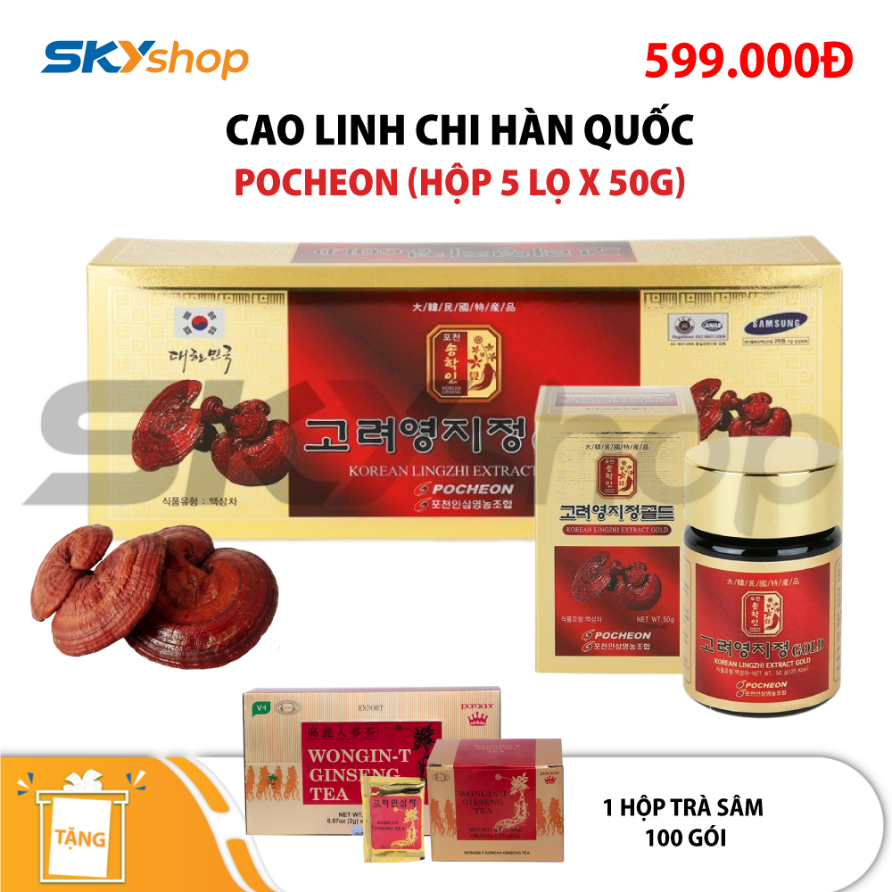 1 hộp cao linh chi Hàn Quốc Pocheon (hộp 5 lọ x 50g) - Tặng 1 hộp trà sâm 