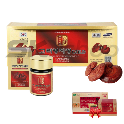 1 hộp cao linh chi Hàn Quốc Pocheon (hộp 5 lọ x 50g) - Tặng 1 hộp trà sâm 
