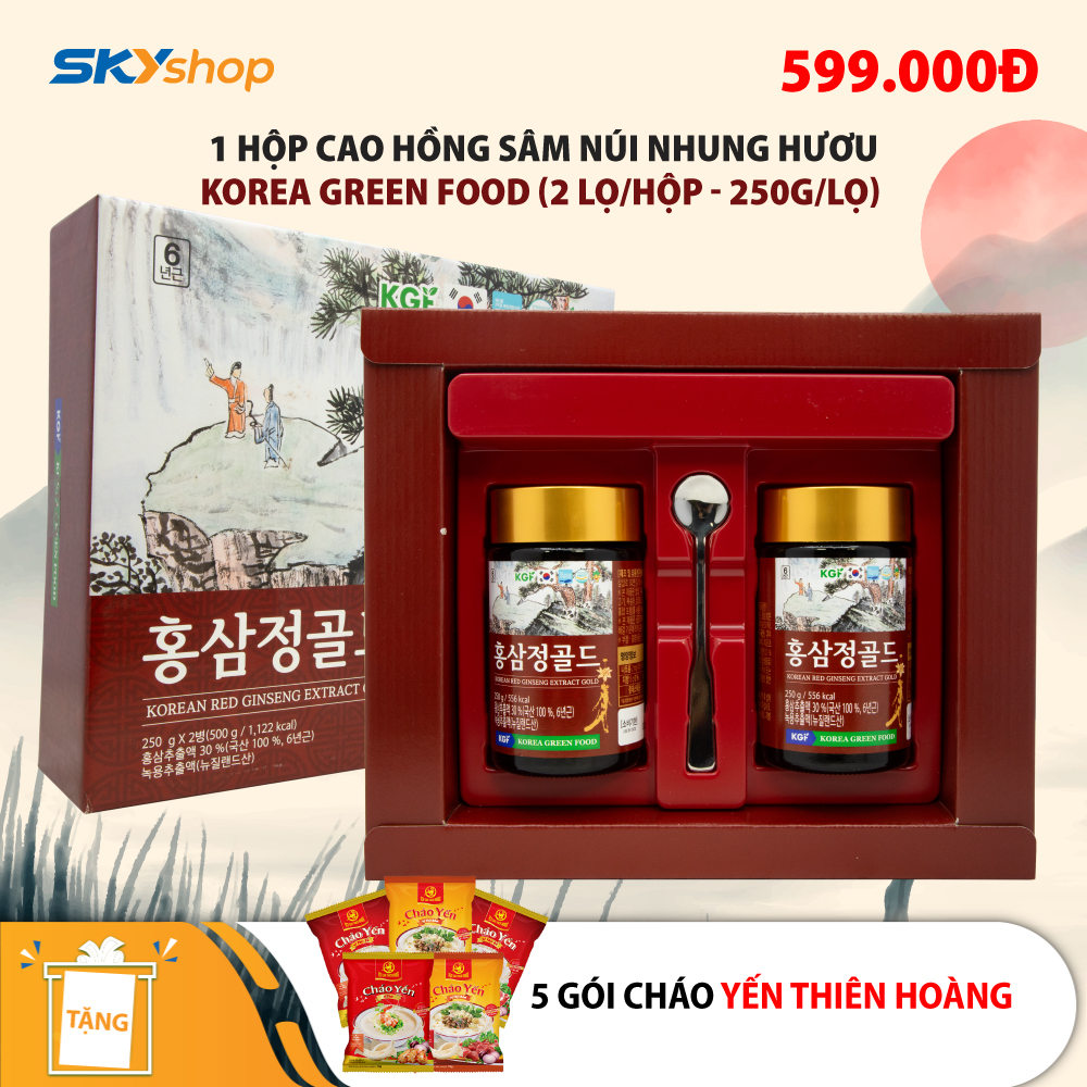 1 hộp cao hồng sâm núi nhung hươu (2 lọ 250g) Korea Green Food - Tặng 5 gói cháo yến Thiên Hoàng