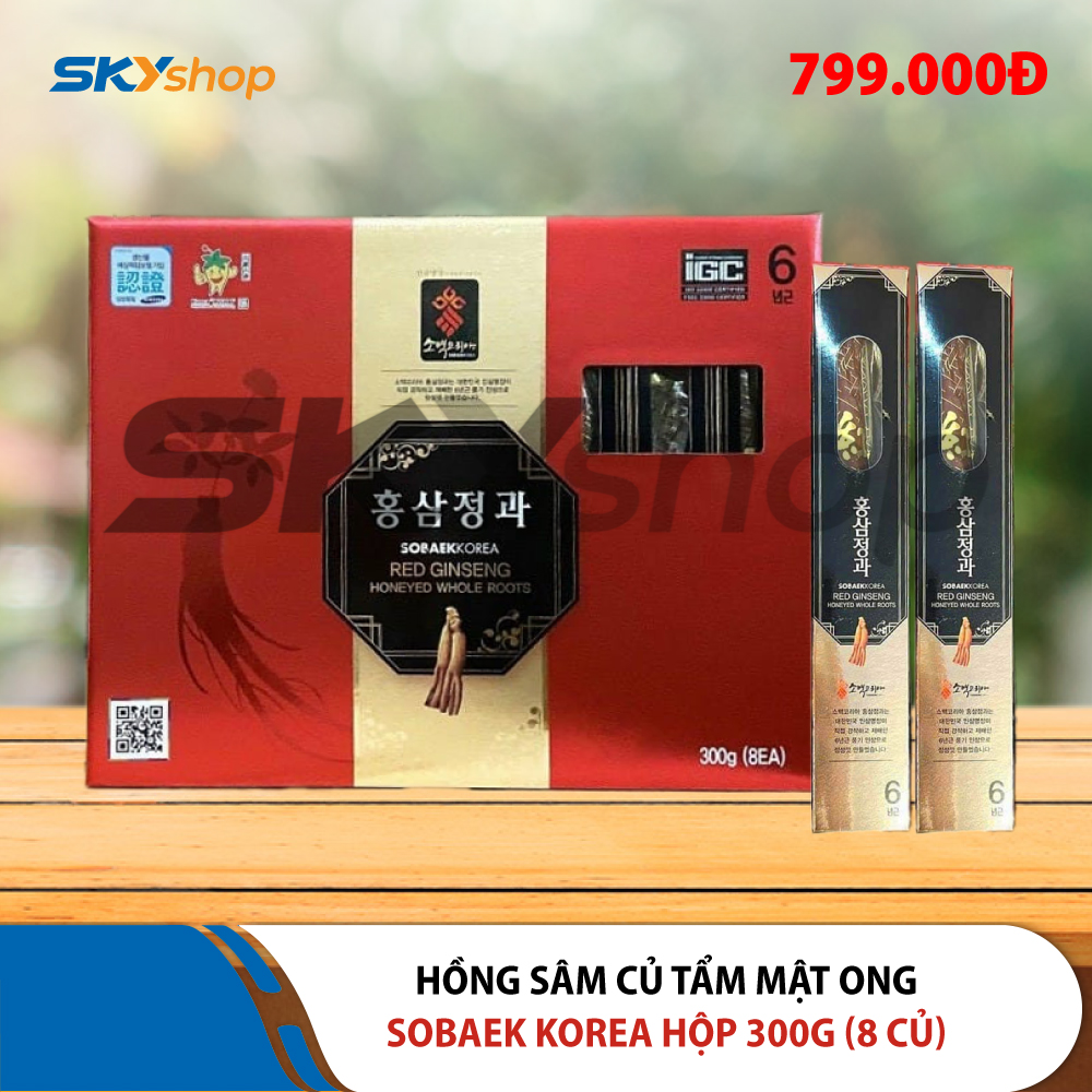 Hồng sâm củ tẩm mật ong Sobaek Hàn Quốc 300g (8 củ/hộp) - Red Ginseng Honeyed Whole Roots