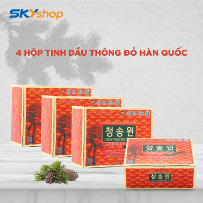 4 hộp tinh dầu thông đỏ Hàn Quốc Cheong Song Won (30 viên/hộp) - Tặng 10 chai nước sâm + 5 gói cháo yến