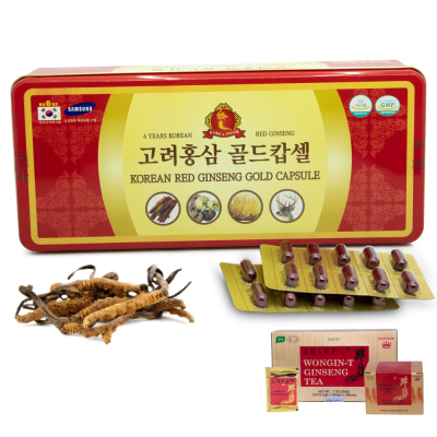 1 hộp viên hồng sâm đông trùng hạ thảo 120 viên Korea Red Ginseng Gold Capsule - Tặng 1 hộp trà sâm 100 gói