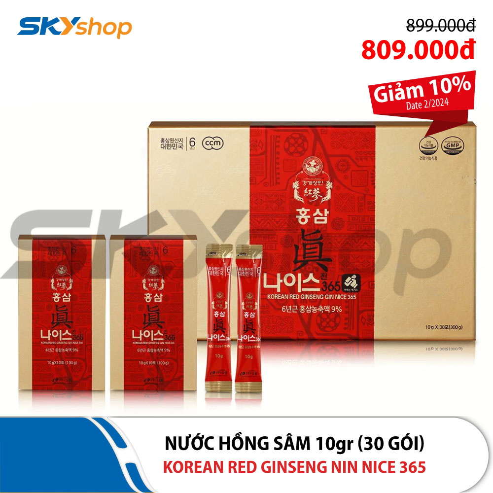 Nước hồng sâm Korean Red Ginseng Gin Nice 365 10gr (30 gói)