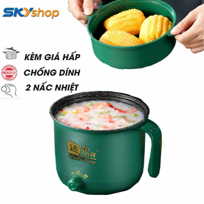 Nồi lẩu ca nấu mì mini chống dính dung tích 1.8L kèm khay hấp