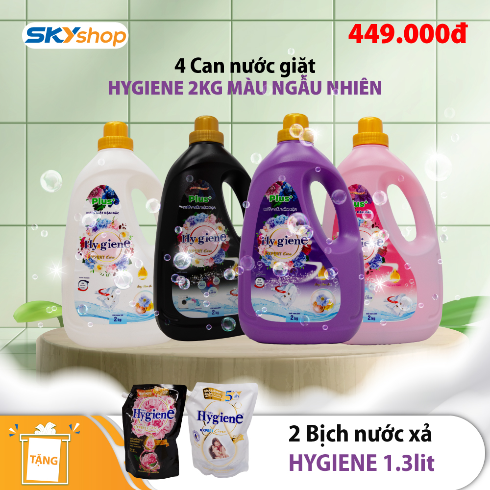 Bộ 4 can nước Hy giene 2kg màu ngẫu nhiên - Tặng 2 bịch nước xả Hy giene 1.3lit