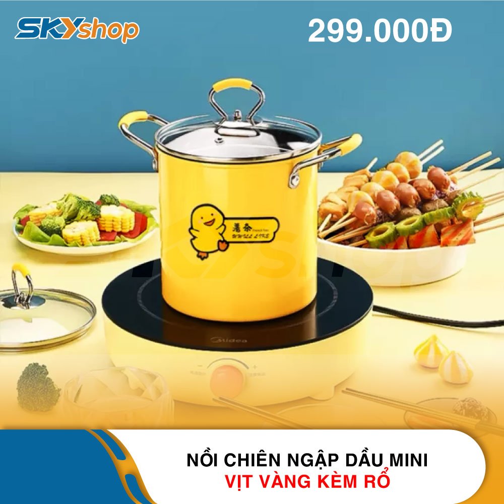 Nồi chiên ngập dầu chống dính mini vịt vàng kèm rổ  - Hàng chính hãng