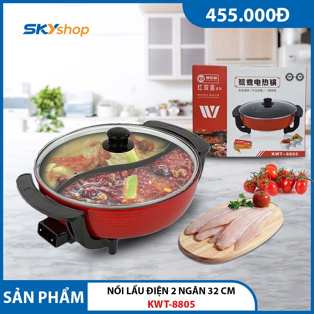 Nồi lẩu điện 2 ngăn 32cm KWT-8805