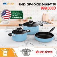 Bộ 2 Nồi 1 Chảo Chống Dính Đáy Từ SUNHOUSE SHG77MB - Tặng nồi inox SUNHOUSE 5 đáy 16cm SHG788-16