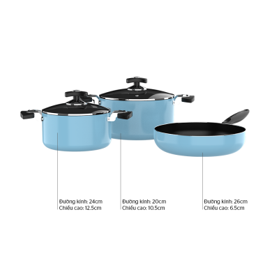 Bộ 2 Nồi 1 Chảo Chống Dính Đáy Từ SUNHOUSE SHG77MB - Tặng nồi inox SUNHOUSE 5 đáy 16cm SHG788-16