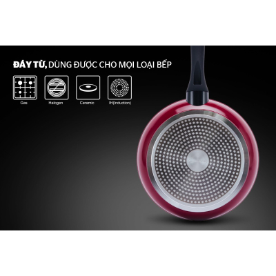 Chảo đá hoa cương đáy từ SUNHOUSE SFP26B màu đỏ - Hàng chính hãng