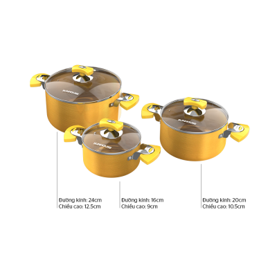 Bộ 3 nồi Anod đáy từ SUNHOUSE SHG7734M - Hàng chính hãng