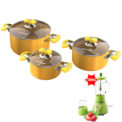 Bộ 3 nồi anod đáy từ SUNHOUSE SHG7734M - TẶNG máy xay sinh tố SUNHOUSE SHD5112