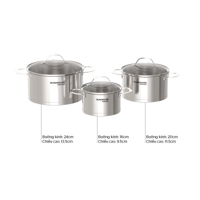 Bộ 3 Nồi Inox 5 Đáy SUNHOUSE MAMA SHG502
