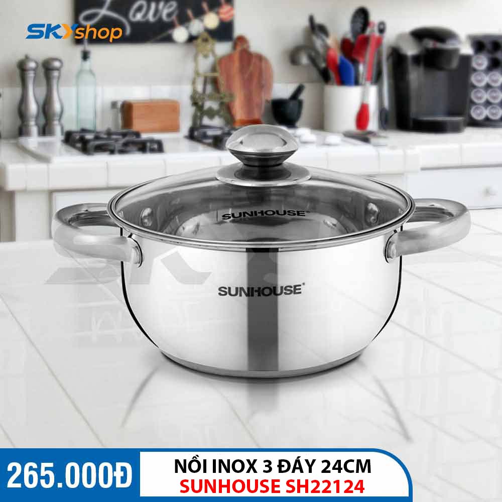 Nồi Inox 3 Đáy 24cm SUNHOUSE SH22124 - Hàng chính hãng