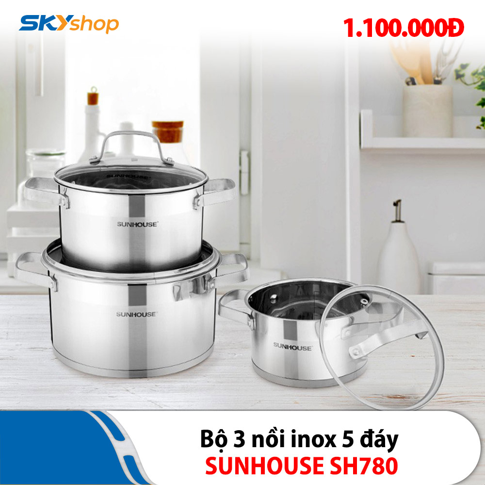 Bộ 3 Nồi Inox 5 Đáy SUNHOUSE SH780