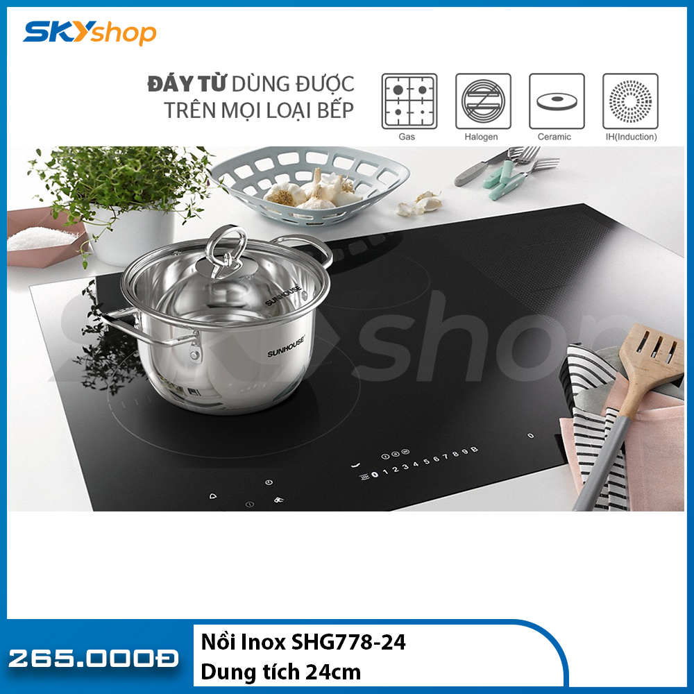 Nồi Inox 5 Đáy 24cm SUNHOUSE SHG788-24 - Hàng chính hãng