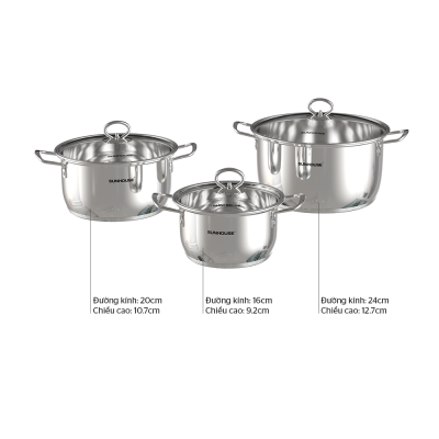 Bộ 3 Nồi Inox 5 Đáy SUNHOUSE SHG788