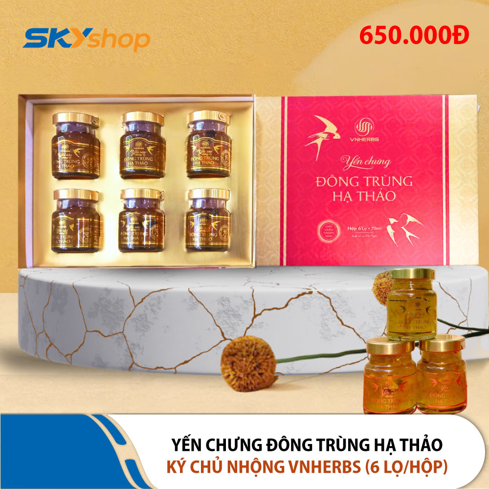 1 hộp yến chưng Đông trùng hạ thảo ký chủ nhộng VNHERBS (6 lọ/hộp) 