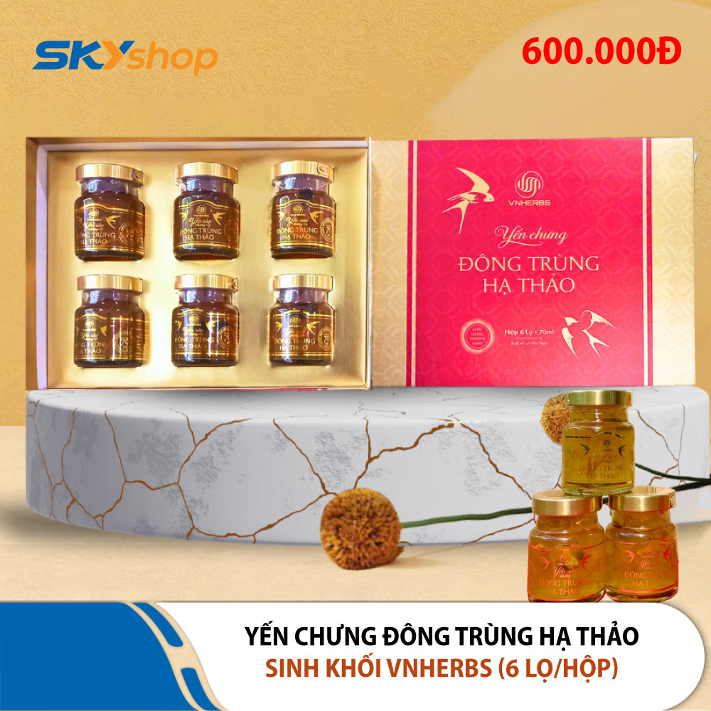 1 hộp yến chưng Đông trùng hạ thảo sinh khối VNHERBS (6 lọ/hộp) 