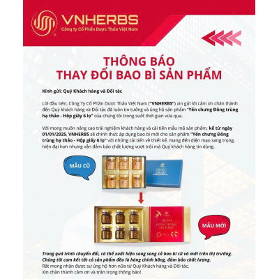 1 hộp yến chưng Đông trùng hạ thảo sinh khối VNHERBS (6 lọ/hộp) 