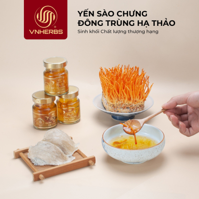 1 hộp yến chưng Đông trùng hạ thảo sinh khối VNHERBS (8 lọ/hộp) 