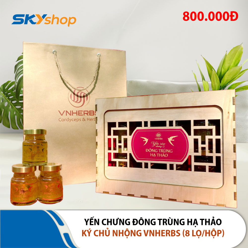1 hộp yến chưng Đông trùng hạ thảo ký chủ nhộng VNHERBS (8 lọ/hộp) 