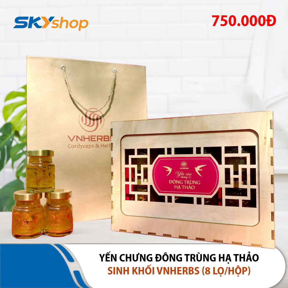 1 hộp yến chưng Đông trùng hạ thảo sinh khối VNHERBS (8 lọ/hộp) 