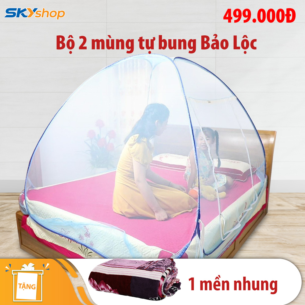Bộ 2 mùng tự bung Bảo Lộc - tặng 1 mền nhung tuyết cao cấp 