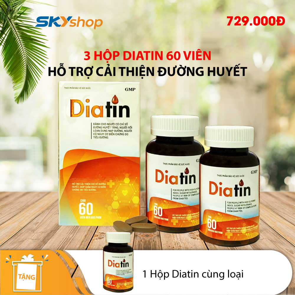 Bộ 3 hộp thực phẩm bảo vệ sức khỏe DIATIN (60 viên/hộp) - Viên uống hỗ trợ điều trị tiểu đường - Tặng 1 hộp Diatin cùng loại