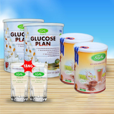 2 Lon sữa Glucose Plan High Calcium Soyna 900g/hộp + 2 lon sữa mầm gạo lứt Soyna 400g - Tặng 2 ly pha sữa soyna