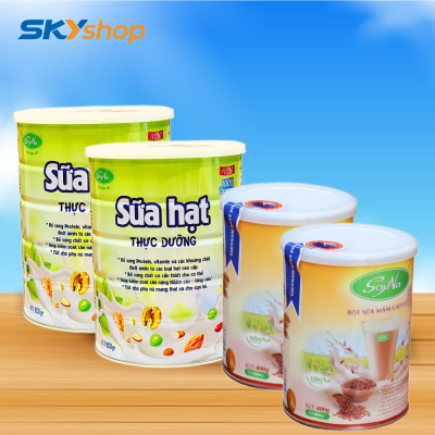 2 Lon sữa hạt thực dưỡng Soyna 800g/hộp + 2 lon sữa mầm gạo lứt Soyna 400g - Tặng 2 ly pha sữa soyna